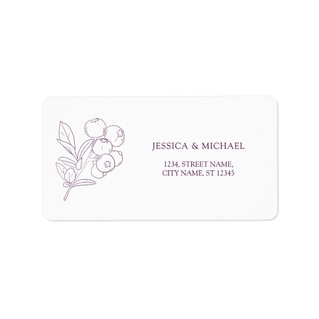 Modern Purple Botanical Outline Elegant Wedding Label (Front)
