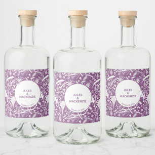 Modern Purple Botanical Wedding Liquor Bottle Label