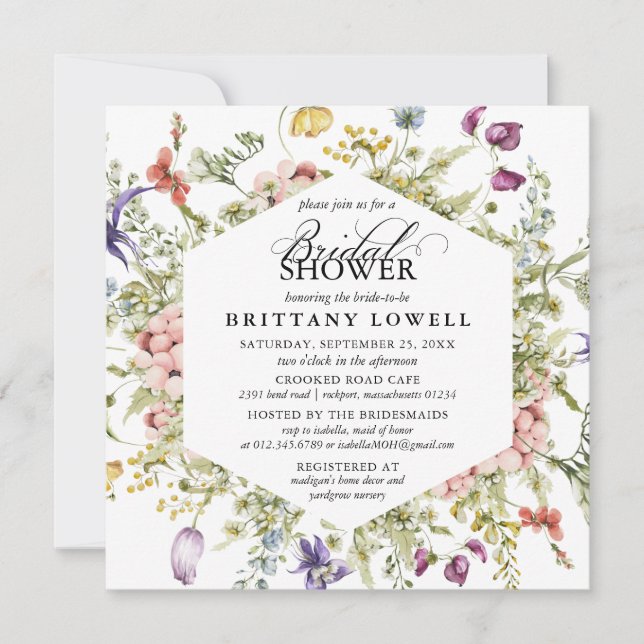 Modern Purple Botanical Wildflower Bridal Shower Invitation (Front)