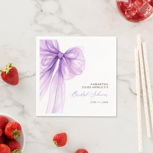 Modern  Purple Bow Bridal Shower Napkin (Insitu)