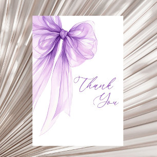 Modern Purple Bow Bridal Shower  Thank You Card