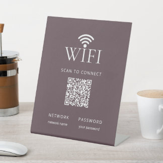 Modern Purple Brown WiFi Network Password QR Code Pedestal Sign