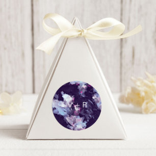Modern Purple Brush Strokes Monogram Wedding Classic Round Sticker