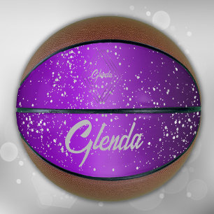Modern Purple Brushed Metal with Silver Monogram   Basketball
