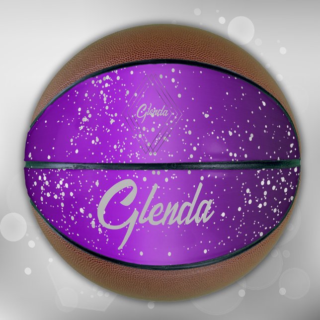 Modern Purple Brushed Metal with Silver Monogram | Basketball (Creator Uploaded)