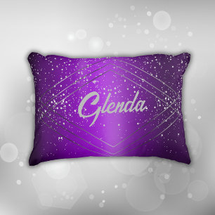 Modern Purple Brushed Metal with Silver Monogram   Decorative Cushion