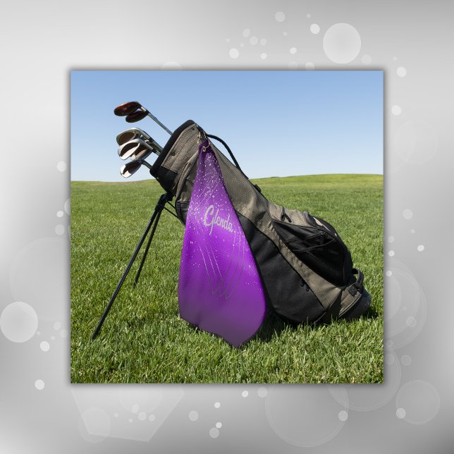 Modern Purple Brushed Metal with Silver Monogram | Golf Towel (Creator Uploaded)
