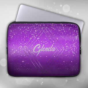 Modern Purple Brushed Metal with Silver Monogram Laptop Sleeve