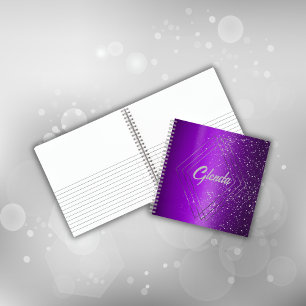 Modern Purple Brushed Metal with Silver Monogram Notebook