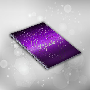 Modern Purple Brushed Metal with Silver Monogram   Notebook