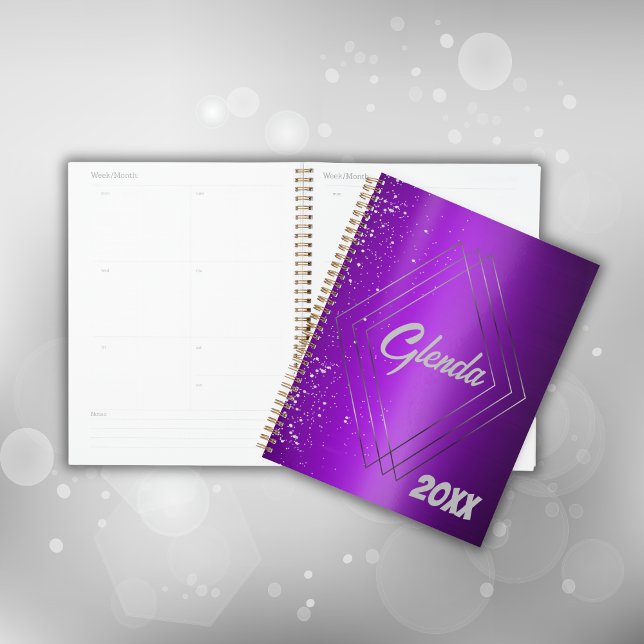 Modern Purple Brushed Metal with Silver Monogram | Planner (Creator Uploaded)