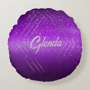 Modern Purple Brushed Metal with Silver Monogram   Round Cushion