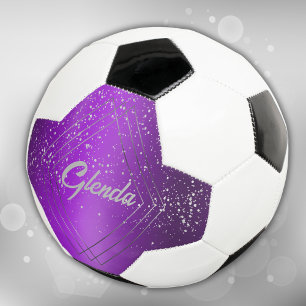 Modern Purple Brushed Metal with Silver Monogram   Soccer Ball