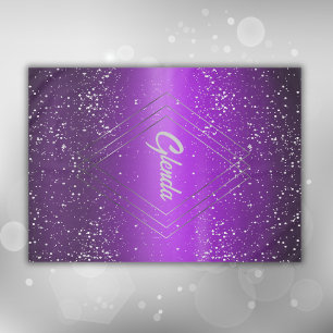Modern Purple Brushed Metal with Silver Monogram Tablecloth