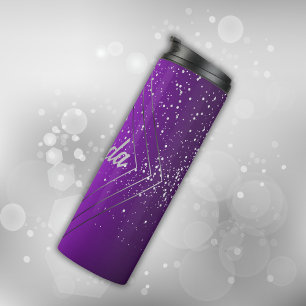 Modern Purple Brushed Metal with Silver Monogram   Thermal Tumbler