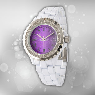 Modern Purple Brushed Metal with Silver Monogram   Watch