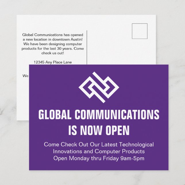 Modern Purple Business Opening Advertisement Postcard (Front/Back)