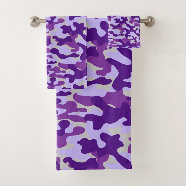 Modern Purple Camouflage Pattern Bath Towel Set (Insitu)