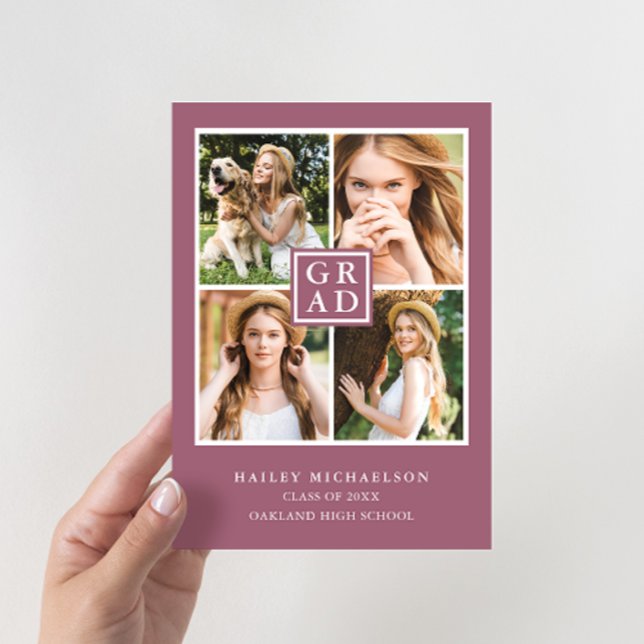 Modern Purple Cassis Photo Collage Grad Party Invitation (Creator Uploaded)