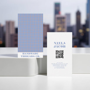 Modern Purple Chequered Pattern QR Code  Business Card