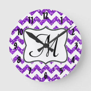 Modern Purple Chevron Monogram Initial Wall Clock