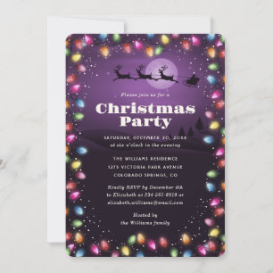 Modern Purple Christmas Lights Party Invitation