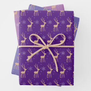 Modern purple Christmas reindeers Wrapping Paper Sheet