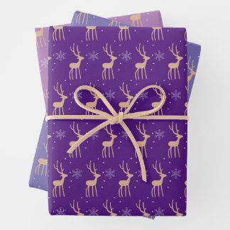 Modern purple Christmas reindeers Wrapping Paper Sheet