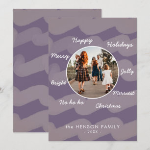 Modern Purple Christmas Wishes Family Photo Holiday Card