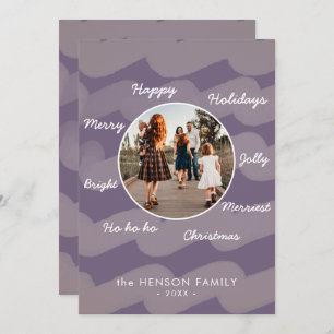 Modern Purple Christmas Wishes Family Photo  Holiday Card