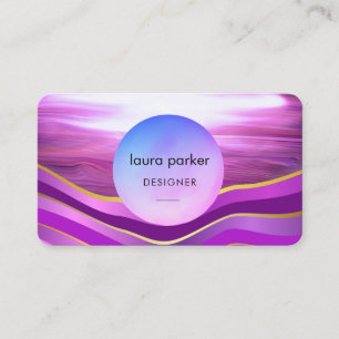 Modern Purple Circle Moon Watercolour Waves Business Card