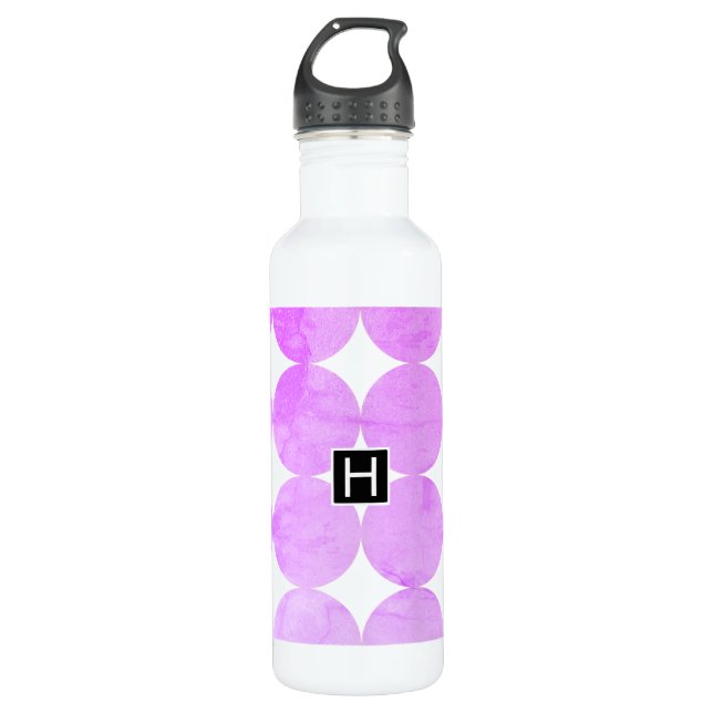 Modern Purple Circles | Monogram 710 Ml Water Bottle (Front)