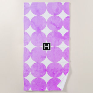 Modern Purple Circles Monogram Beach Towel