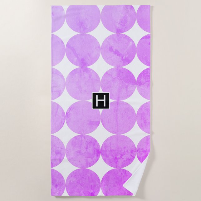 Modern Purple Circles | Monogram Beach Towel (Front)