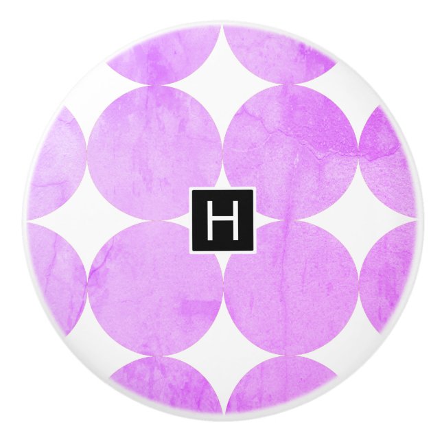 Modern Purple Circles | Monogram Ceramic Knob (Front)