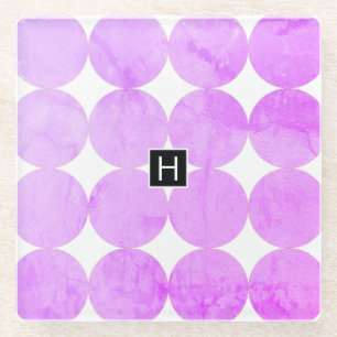 Modern Purple Circles Monogram Glass Coaster