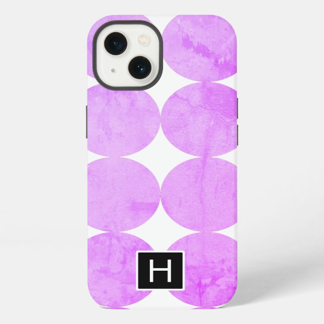 Modern Purple Circles | Monogram iPhone Case (Back)