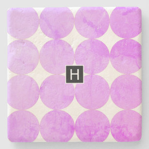 Modern Purple Circles Monogram Stone Coaster