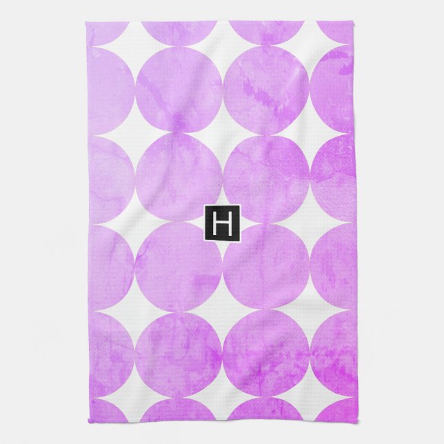 Modern Purple Circles | Monogram Tea Towel (Vertical)