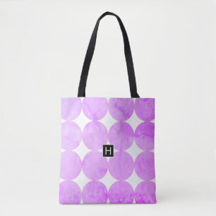 Modern Purple Circles Monogram Tote Bag
