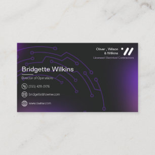 Modern Purple Circuit Electrical Contractor Business Card
