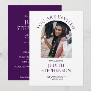 Modern PURPLE Class of 2026 Photo Graduation Party Invitation