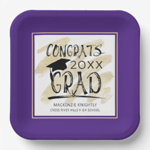 Modern Purple CONGRATS GRAD Hand Lettered Paper Plate