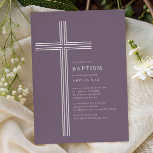 Modern Purple Cross Baptism Invitation