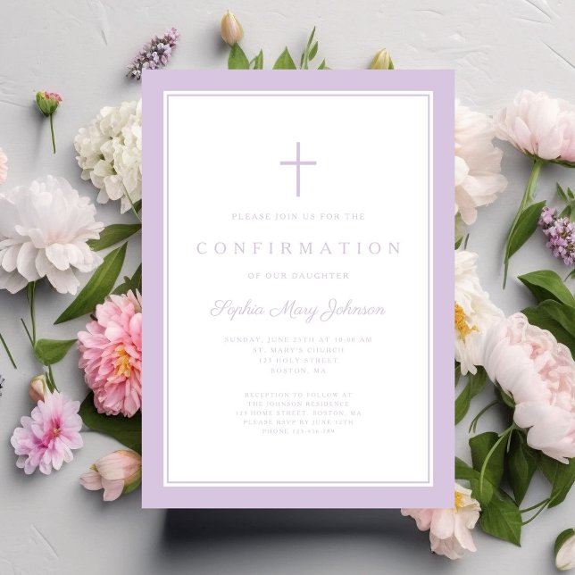 Modern Purple Cross GIrl Confirmation Invitation (Modern Purple Cross GIrl Confirmation Invitation)