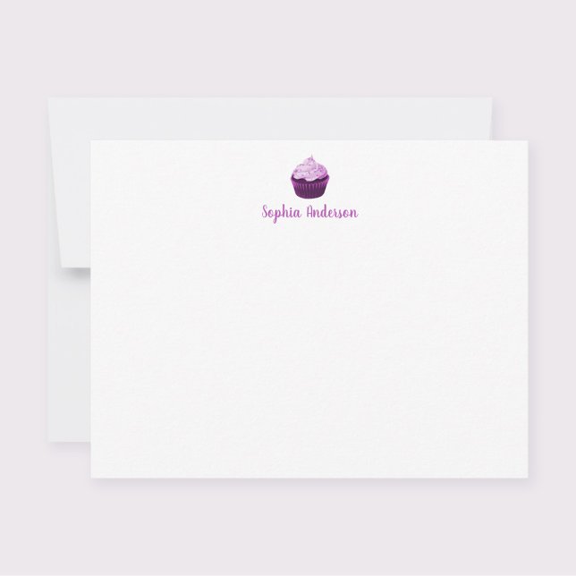 Modern Purple Cupcake Personalised Stationery Flat Card (Creator Uploaded)