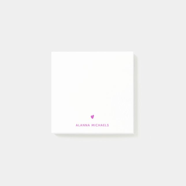 Modern Purple Cute Heart and Name Post-it Notes (Front)
