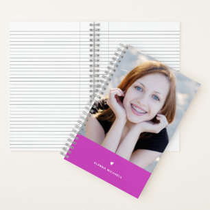 Modern Purple Cute Heart and Photo with Name Notebook