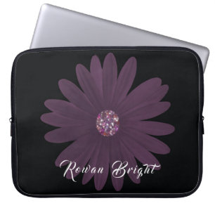 Modern purple daisy on simple black laptop sleeve