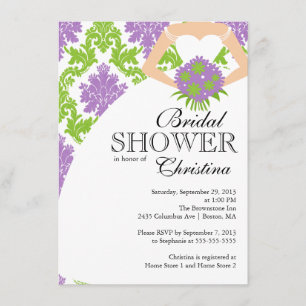 Modern Purple Damask Beautiful Bride Bridal Shower Invitation